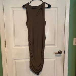 Olive green ruched dress